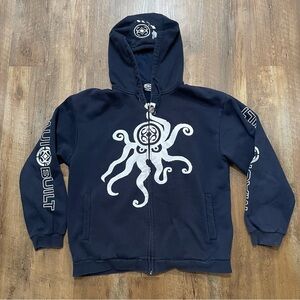 Maui Built Octopus Full Zip Hooded Sweatshirt Men’s XL Navy Blue Hawaii Surfing